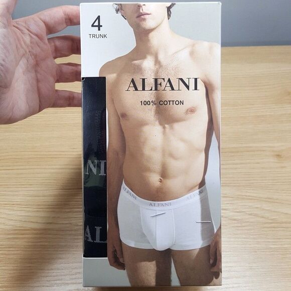 ALFANI Boxer Briefs Mens XL Solid Black 4-Pack 100% Cotton Trunk Tagless Logo - Picture 2 of 6